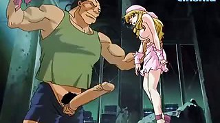 Tiny hentai babe gets her tits fucked by this big muscular