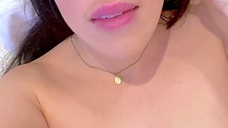 Small titted brunette teen fingering on the bed