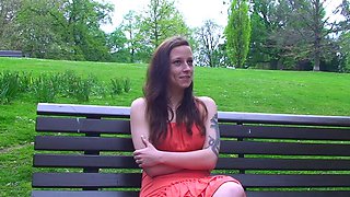 Pink labia close up of naive brunette