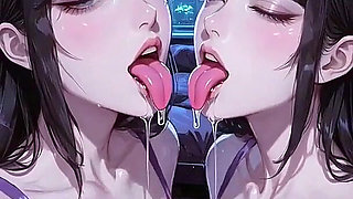 Lesbians Tongue and Kiss Fetish, Ai Animation