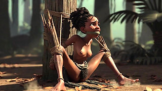 African Girl Bound in Rope Bondage - Hairy Wet Pussy Craving for Cock