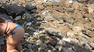 Hot Brunettes in Thong Bikini on the Trail of the Deserted Beach Delicious