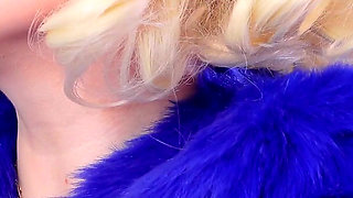 Medical nitrile white nurse gloves and fur with dark lipstick - Blonde ASMR