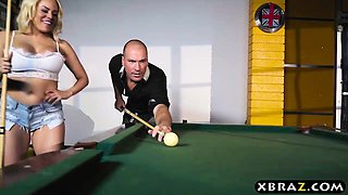 Waitress loses a game of pool and gives up her ass