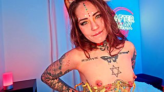 Skinny tattooed freak feeds insatiable lust for cock and cum