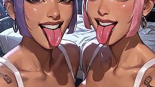 Cyberpunk Lesbians Tongue and Kiss Fetish, Ai Animation