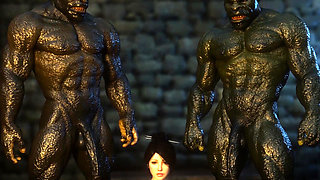 3d animation thressome with orcs and a big tits beauty