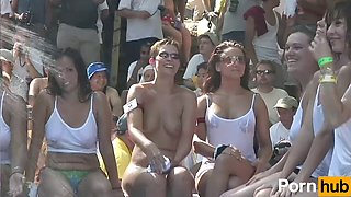 Real adventures sequence with big and small tits, mom dancing in a wet t-shirt at a nudist gathering