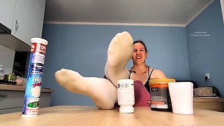 Hot brunette foot fetish play